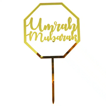 Umrah Mubarak Cake Topper - Gold Hexagon