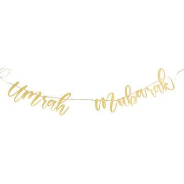Umrah Mubarak Gold Sparkly Letters Banner